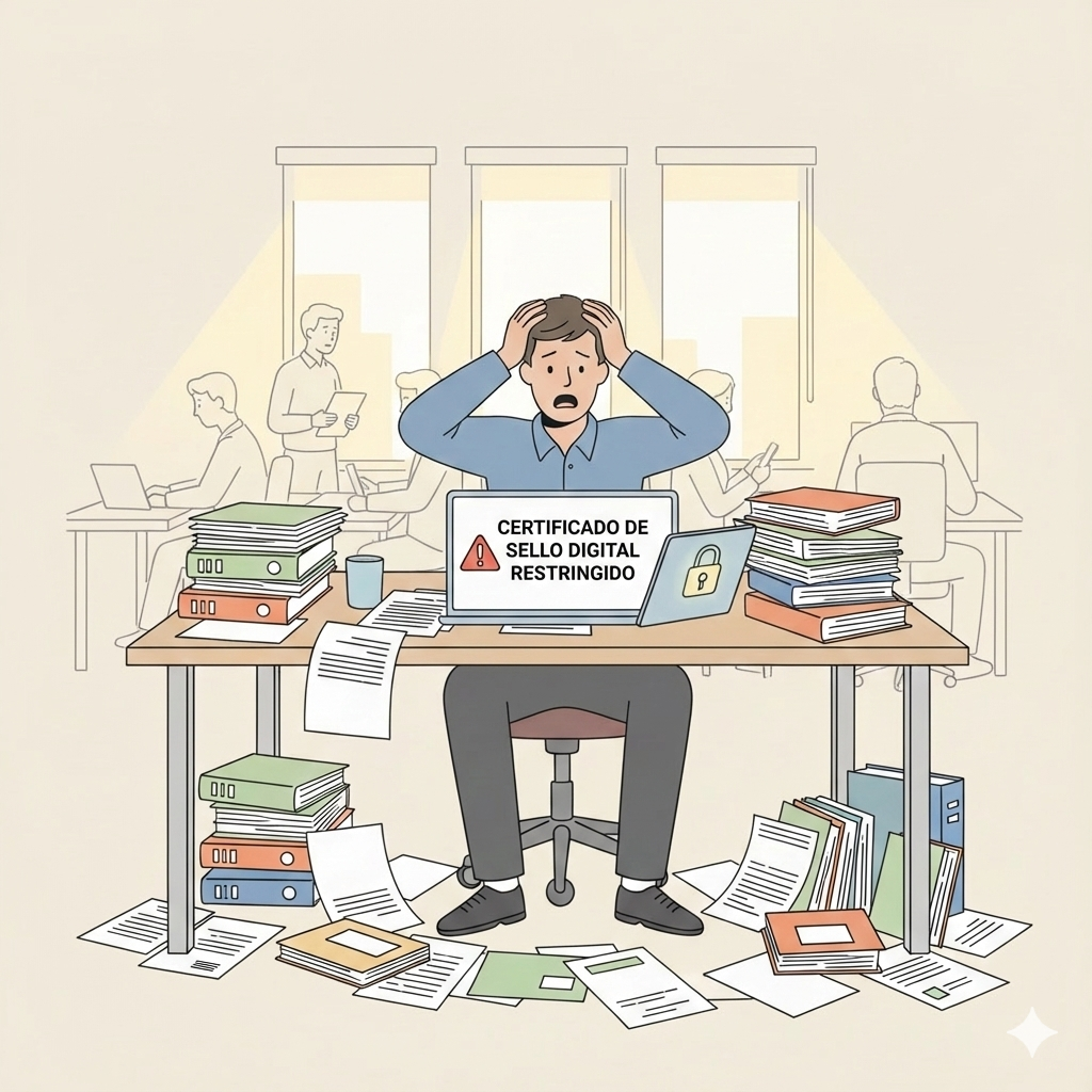 Empresario preocupado por suspensión de sellos digitales SAT Artículo 49 Bis CFF.