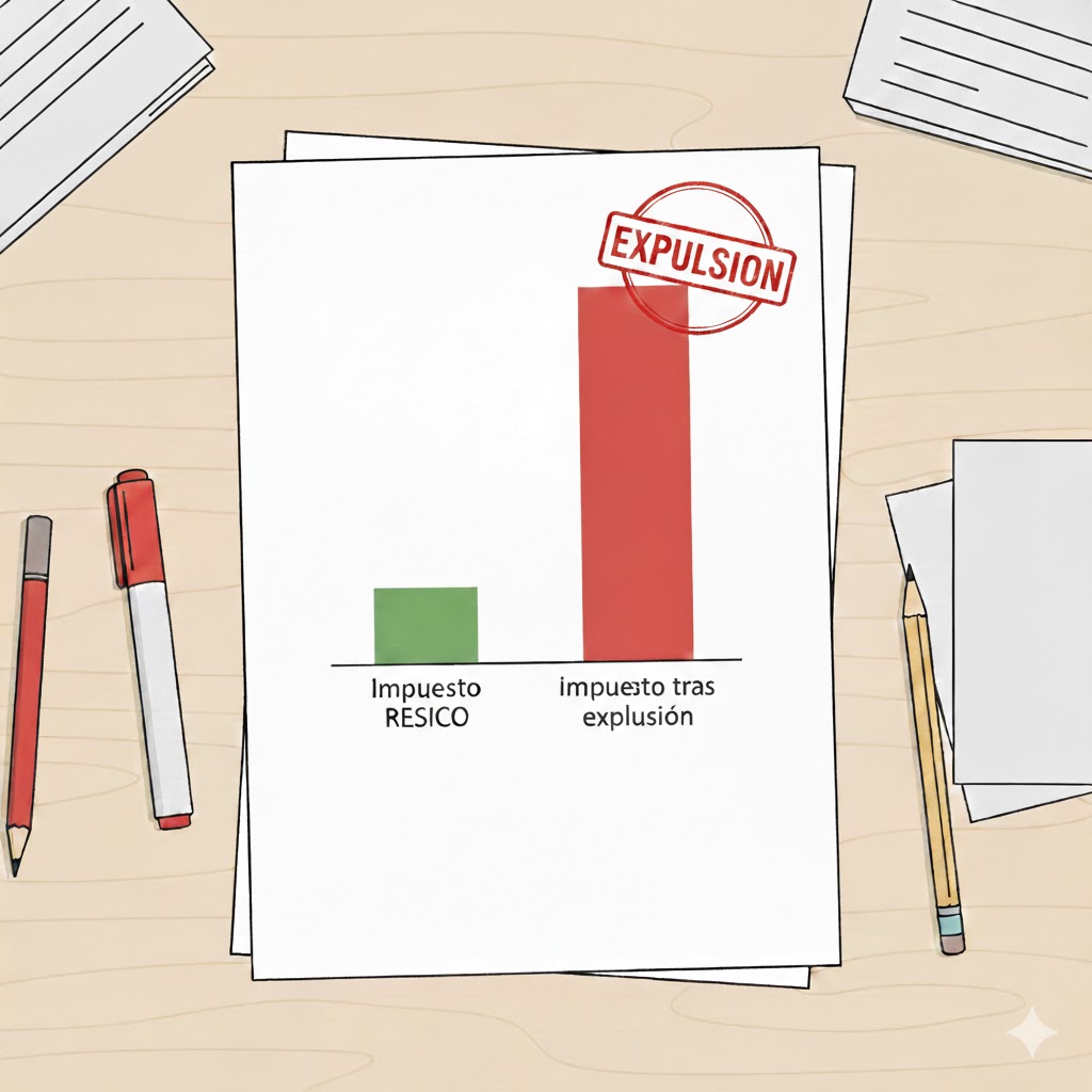 Comparativa de carga fiscal entre el Impuesto RESICO y el Impuesto sobre la Renta tras la expulsión al Régimen General.
