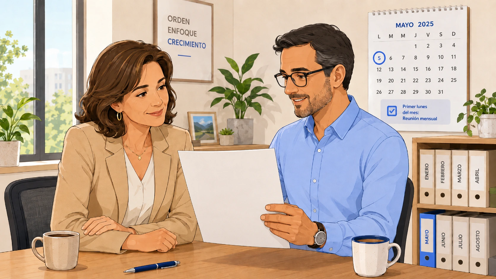 Dueña de PyME y su contador revisan el reporte gerencial mensual el primer lunes del mes